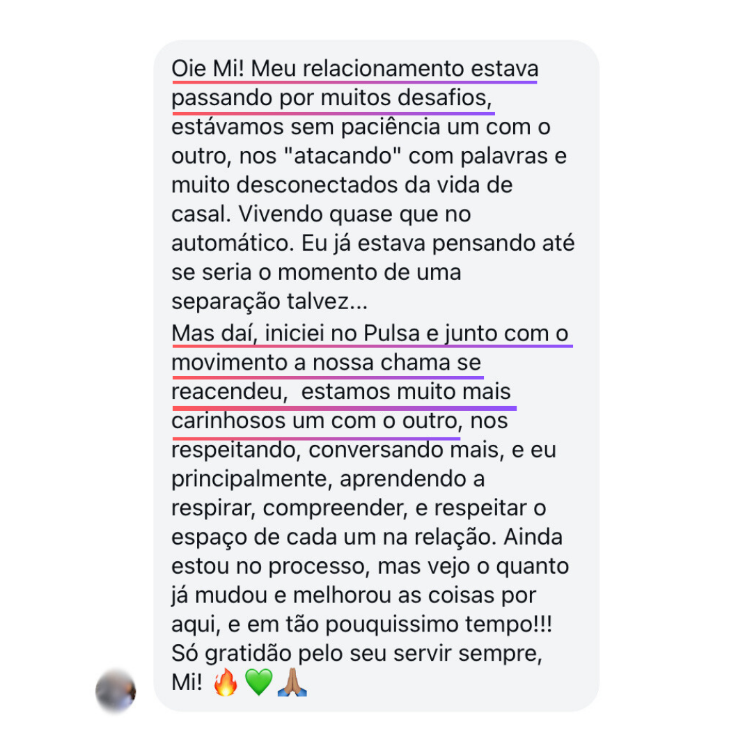 Depoimento sobre reconexão no casamento com o Método PULSA