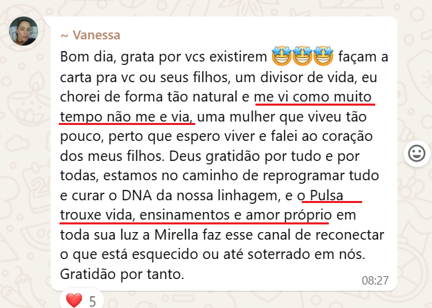 Depoimento da Vanessa sobre amor e reconexão com o Método PULSA